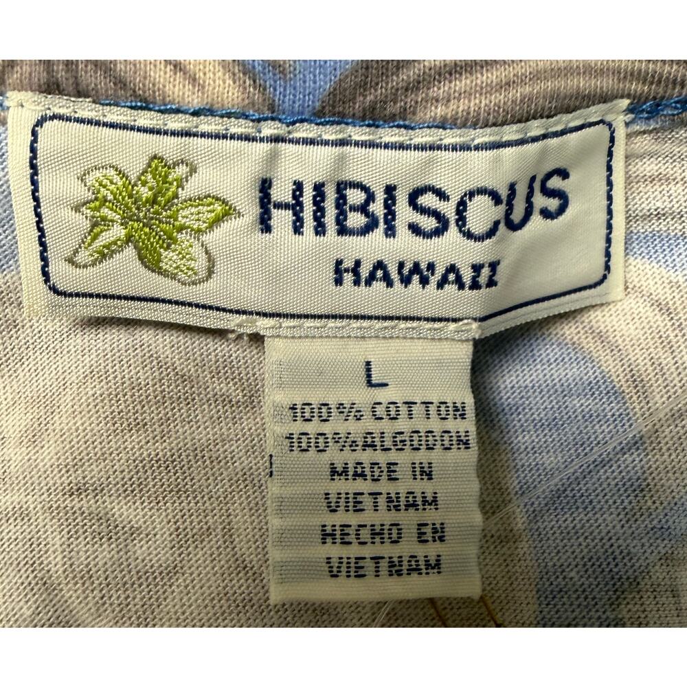 Hibiscus Hawaii Top Large L Blue Pineapple V-Neck Short Sleeve Women Aloha New - Picture 8 of 9